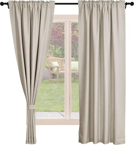Vista 21 de Frelement Cortinas opacas de lino natural, paneles de cortinas con bolsillo para barra y pestaña trasera, para sala de estar, cortinas