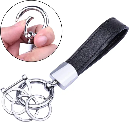 Vista 5 de Wisdompro Llavero de cuero genuino para automóvil, llavero universal para hombre, giratorio de 360 grados, con anillo en D antipérdida, 3 llaveros