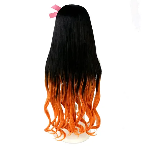 Vista 3 de SUNXXCOS Peluca corta de fibra de alta temperatura para hombres y mujeres para fiestas masculinas de Halloween, Kimetsu no Yaiba (Kamado Nezuko)