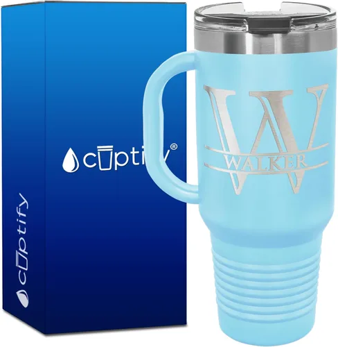 Vista 14 de Vaso personalizado de regalo de cumpleaños para mujeres y hombres, con monograma de escritura dividida, inicial y nombre grabado en negro, taza