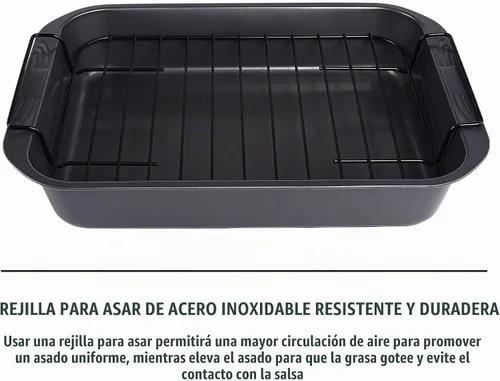 Vista 5 de kitCom Utensilios de hornear antiadherentes, asador antiadherente con estante, ideal para asar pollo, carnes y pavo - 15 pulgadas x 11 pulgadas