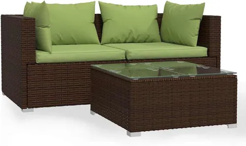Vista 28 de Patio 3 Seater Sofa with Cushions Brown Poly Rattan Brown and Green