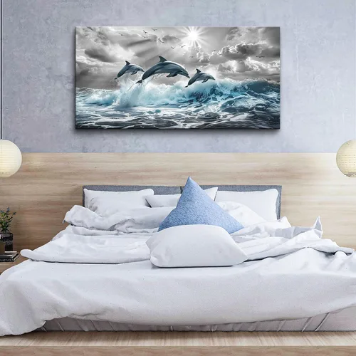 Vista 6 de Lapremoly Decoración de pared para sala de estar, arte de pared grande para dormitorio, olas azules del mar, ilustraciones de pared, oficina