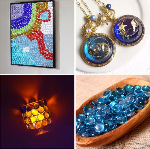 Vista 7 de Mezcla de canicas de vidrio de 1 libra, cuentas de vidrio planas transparentes y lisas para jarrones, guijarros de gemas de mosaico para decoración
