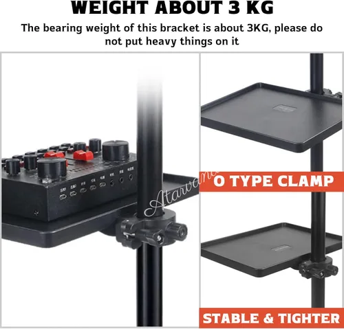 Vista 4 de Bandeja Universal para Micrófono, Soporte de Micrófono Ajustable con Abrazadera, Estante Utilitario con Bandeja para Partituras Musicales
