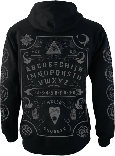 Vista 2 de Darkside Clothing Ouija Board Grey Font Fleece Hoodie Negro Zip