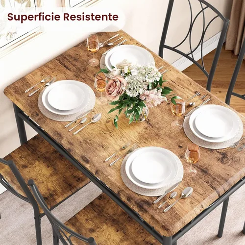 Vista 5 de CABIHOME Juego de mesa de comedor para 4, juego de mesa de cocina con 4 sillas, juego de mesa de comedor rectangular para 4, juego de mesa de cocina