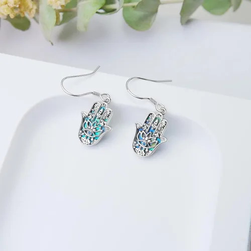 Vista 5 de Christmas Gifts Moonstone Filigree Evil Eye Earrings Sterling Silver Hamsa Evil Eye Jewelry for Women Girls