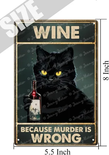 Vista 5 de Zomyto Letrero de metal vintage con gato y vino, tiempo pasado con vino y gatos, arte de pared único para el hogar, cocina, cueva de hombre, bar