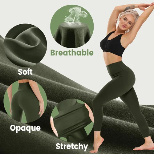Vista 2 de Opuntia Paquete de 5 leggings para mujer, cintura alta, control de abdomen, suaves, color negro, pantalones de yoga adelgazantes para entrenamiento
