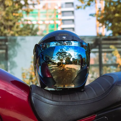 Vista 6 de Soman Viseras de burbuja con 3 broches, protector de cara con burbujas con 3 broches compatible con cascos de motocicleta de 3/4 cara abierta (Oro)