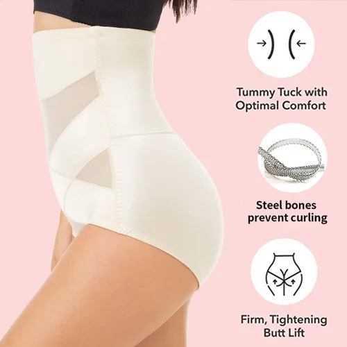 Vista 2 de Paukee Faja moldeadora de cuerpo para mujer, cintura alta, control de abdomen, compresión y levantador de glúteos, bragas de faja