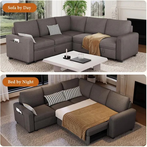 Vista 11 de Vesgantti Sofá Seccional Reclinable de 88.4" con Cama Extraíble, Sofá Seccional Modular en Forma de L de 5 Plazas con Almacenamiento, Cómodo Sofá