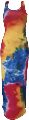 Vista 4 de LAJIOJIO Vestido largo sin mangas para mujer, sin mangas, liso, casual, fruncido, bodycon