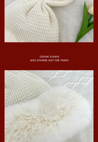 Vista 6 de Fauxfur Y2k - Gorro de conejo para mujer, gorro de invierno cálido con diseño de calavera y pompón, sombrero holgado