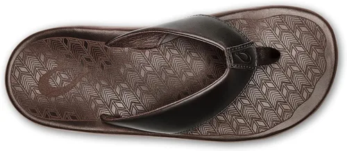 Vista 2 de OLUKAI 'Ilikai Sandalias de cuero para hombre, sandalias de cuero de grano completo, plantilla anatómica y amortiguación, ajuste cómodo y goma