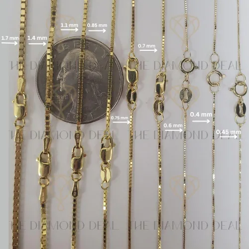 Vista 3 de The Diamond Deal 10k SOLID Yellow OR White Gold 0.80mm Shiny Classic Mirror Box Chain with Lobster-Claw Clasp (16",18", 20", 22" 24" or 30 inch)