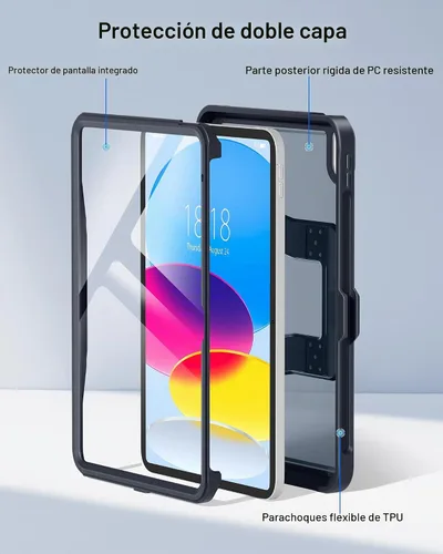 Vista 8 de DTTO - Funda para iPad (A16) 11ª generación de 11 pulgadas y 10ª generación, color negro Funda protectora a prueba de golpes con protector