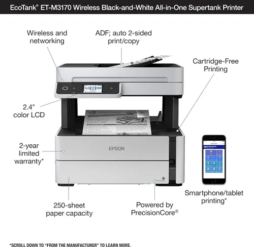 Vista 4 de Epson EcoTank ET-M3170 Impresora inalámbrica monocromática todo en uno