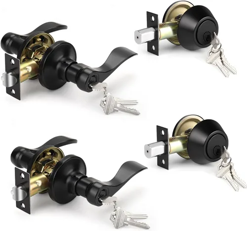 Vista 7 de Knobonly - Paquete de 1 manija para puerta delantera con llave similar y cerrojo de cilindro simple, juego de cerradura exterior color negro mate