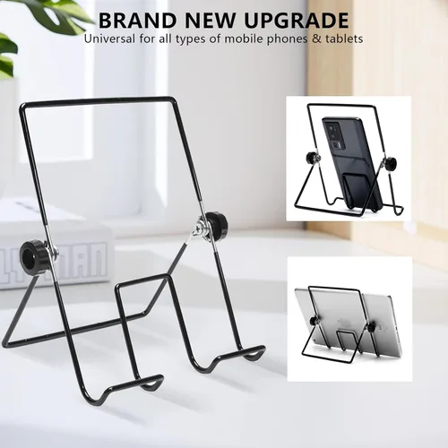 Vista 2 de Paquete de 2 soportes plegables para tableta, soporte portátil de metal ajustable, soporte para teléfono móvil, muestra marcos de fotos, libros