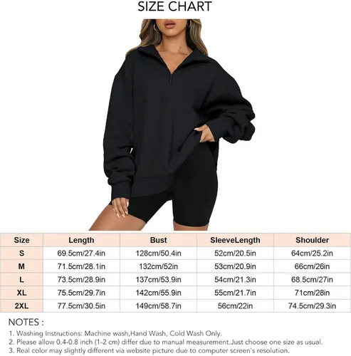 Vista 6 de ANGGREK Sudadera para mujer de gran tamaño, media cremallera, sudadera de manga larga, sudadera con capucha, suéter para adolescentes y niñas, ropa