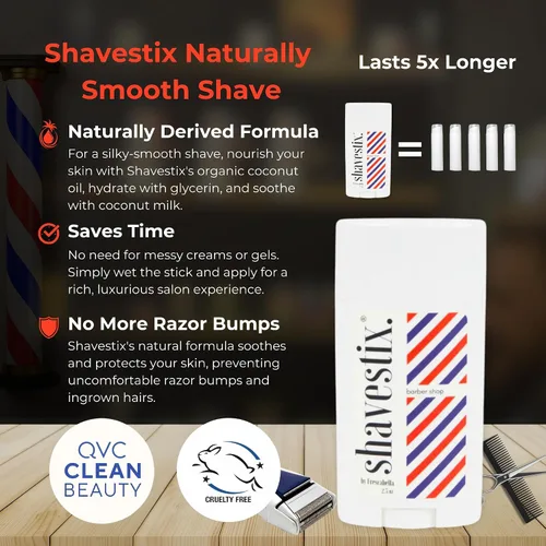 Vista 2 de Barra de crema de afeitar de tamaño de viaje de 2.75 onzas Barber Shop – Barra de crema de depilación para hombres Shavestix Shave Stick Sub