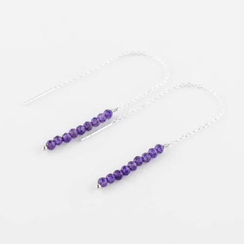 Vista 2 de Aretes delicados de piedra auténtica, piedras preciosas tanzanita, joyería minimalista, aretes colgantes, chapados en plata, piedras natales