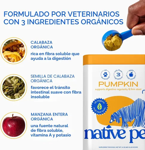 Vista 3 de Native Pet Calabaza para perros – Polvo orgánico de puré de calabaza para perros – Rico en fibra Suplemento en polvo ayuda con la digestión