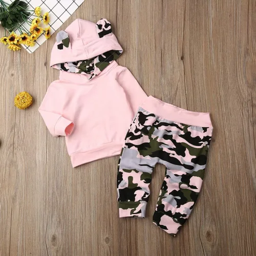 Vista 6 de Conjunto de ropa para bebé niño con capucha para otoño e invierno, pantalones de género neutro de manga larga