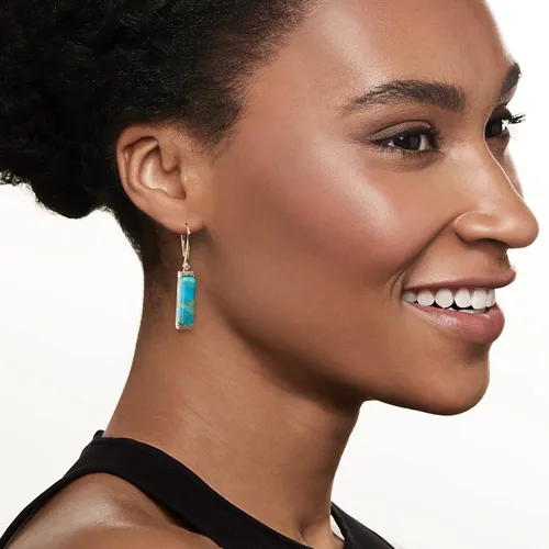 Vista 2 de Ross-Simons Pendientes colgantes de turquesa con topacio blanco de 0.20 qt. t. w en oro de 18 quilates sobre plata esterlina, Gema, multi turquesa