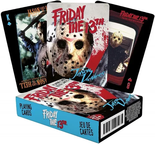 Vista 4 de Aquarius Friday The 13th - Juego de cartas de tamaño estándar, baraja temática con 52 diseños únicos de películas de terror, regalo de mercancía