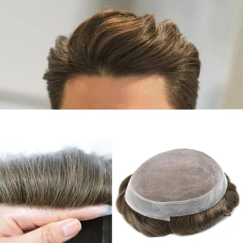 Vista 17 de Toupee For Men Hair Piece Fine Mono Hair System For Men Human Hair Mens Toupee Hair Piece For Men Hair Replacement Protesis Capilar 8x10 Medium