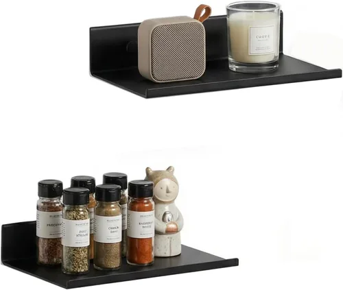 Vista 16 de Z metnal Estantes flotantes pequeños, mini estante de metal para pared, aluminio, montado en la pared y sin taladro, negro, 4.7 pulgadas, paquete