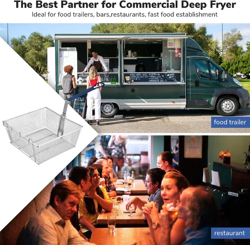 Vista 9 de WeChef - Cesta comercial para freidora de 8.8 libras, gran capacidad, 13 x 12 x 5 pulgadas, cesta de freidora de construcción resistente con mango