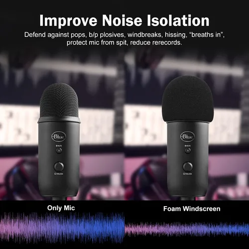 Vista 3 de Parabrisas de micrófono de espuma para Blue Yeti - Filtro profesional Pop para micrófonos de 2.5 pulgadas de diámetro, funda de micrófono de esponja