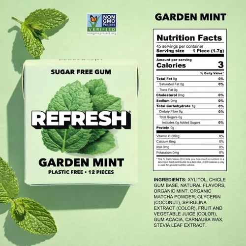 Vista 2 de Refresh Gum Garden Mint, goma de mascar de xilitol natural sin azúcar