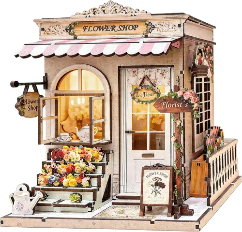Vista 8 de Kit de rincón de libros, casa en miniatura con luces LED, rompecabezas de madera 3D para adultos, kit de construcción de mini casa de muñecas
