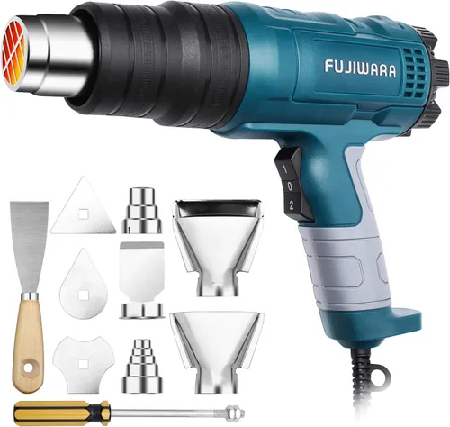 Vista 8 de Kit de pistola de calor de 2000 W con temperatura variable 5 boquillas, pistola de aire caliente ajustable de 122 °F a 1112 °F de calentamiento