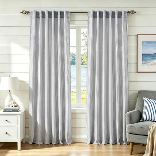 Vista 19 de DriftAway Cortinas de lino 100% opacas a rayas, de doble capa, 96 pulgadas de largo, para sala de estar, dormitorio, hilo teñido, con aislamiento
