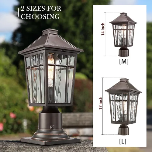 Vista 5 de Darkaway Luces de Poste para Exteriores Accesorio de Luz de Poste de Lámpara, Carcasa de Aluminio Impermeable con Vidrio de Efecto Ondas de Agua