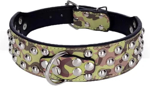 Vista 6 de Serijoars Collar de cuero de 2 pulgadas de ancho, collar resistente con tachuelas, ajustable para perros medianos y grandes (M, negro)