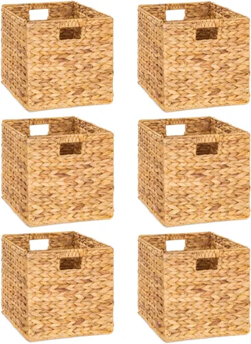 Vista 5 de M4DECOR Cubo de almacenamiento de 10.5 x 10.5 pulgadas, cestas de almacenamiento de mimbre para estantes, cestas de almacenamiento de jacinto