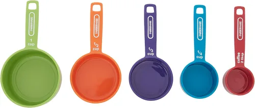 Vista 9 de FARBERWARE Juego de 5 tazas medidoras con cuchara para café, tazas medidoras anidables de plástico duraderas con marcas de fácil lectura, sin BPA