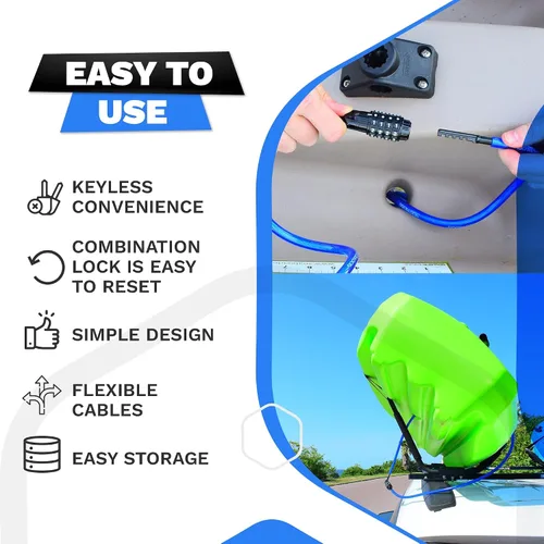 Vista 5 de DocksLocks Candado de cable de seguridad recto resistente a la intemperie (longitudes de 5 pies a 25 pies) con combinación reiniciable, protección