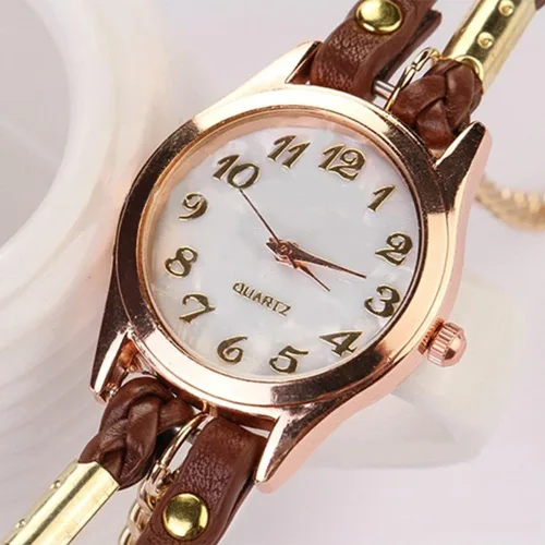 Vista 4 de Encantador reloj de pulsera de cadena de cuero vintage para mujer