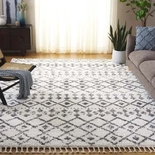 Vista 30 de SAFAVIEH Berber Fringe Shag Collection - Alfombra decorativa de 2 pies 2 pulgadas x 4 pies, color crema y gris oscuro, diseño que no desprende