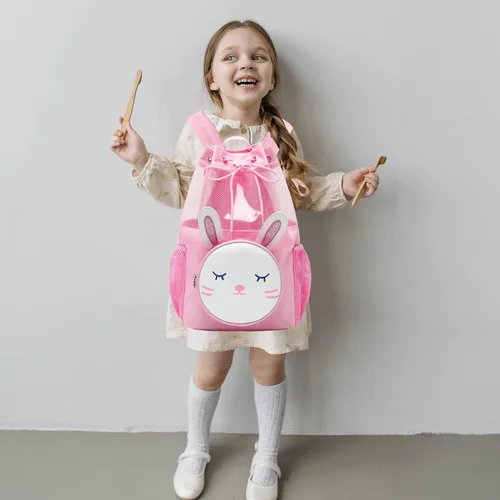 Vista 2 de Mygreen Bolsa de gimnasio con cordón para niños pequeños, linda caricatura, animales del zoológico, mochila deportiva