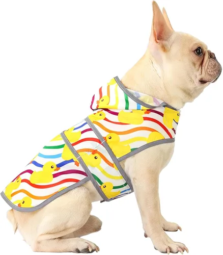 Vista 34 de Impermeable para perros pequeños y cachorros, chaqueta impermeable con capucha con tiras reflectantes, agujero para la correa y poncho de ajuste