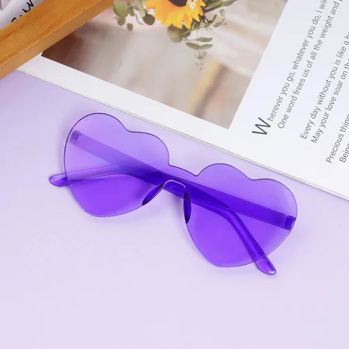 Vista 5 de Fengek 6 lentes de sol en forma de corazón, sin marco, transparentes, regalos de fiesta para niñas y mujeres